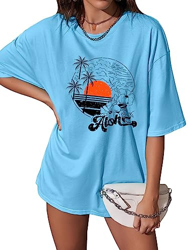 Hawaiian Oversized Shirts Women Hawaii Flower Tshirt Aloha Graphic Tees Summer Beach Oversized To... | Amazon (US)