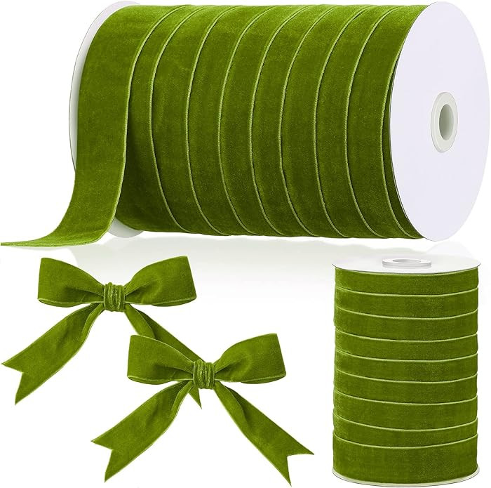 Chuangdi 1 Inch, 30 Yard Olive Green Christmas Velvet Ribbon Spool Vintage Velvet Ribbons for Gif... | Amazon (US)