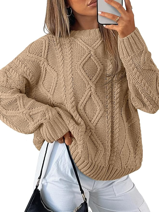 Trendy Queen Women's Oversized Cable Knit Crewneck Sweaters | Amazon (US)