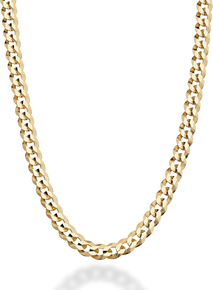 Miabella Solid 18K Gold Over 925 Sterling Silver Italian 5mm Diamond-Cut Cuban Link Curb Chain Ne... | Amazon (US)