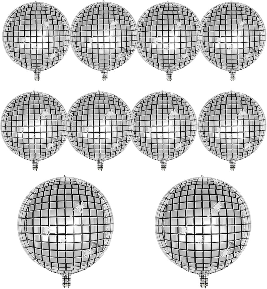 10 PCS Silver Disco Balloon 4D Round Balloon 70s 80s 90s Theme Disco Balloon Decorations Bachelor... | Amazon (US)