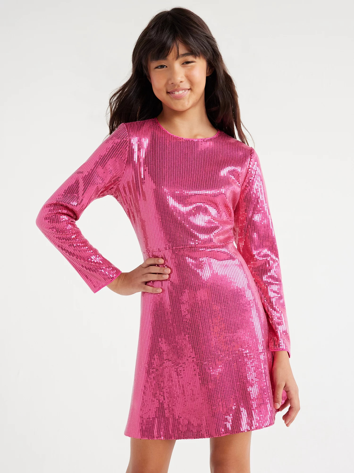 Scoop Girls Sequin Dress with Long Sleeves, Sizes 4-18 | Walmart (US)