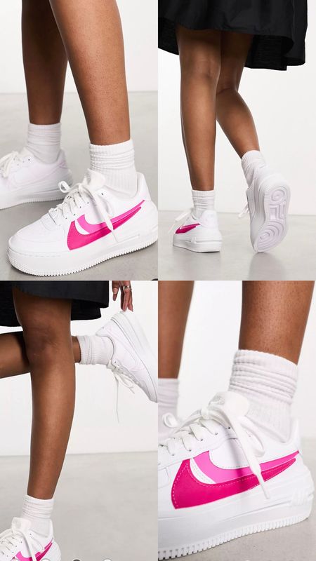 Pink and white trainers. Nike Air Force 1 Platform trainers in white and fierce pink. Under £129 at Asos. Affordable fashion.  Wardrobe staple. Timeless. Gift guide idea for her. Luxury, elegant, clean aesthetic, chic look, feminine fashion, trendy look, sporty, sport, casual. 

#LTKSeasonal #LTKshoecrush #LTKFestival