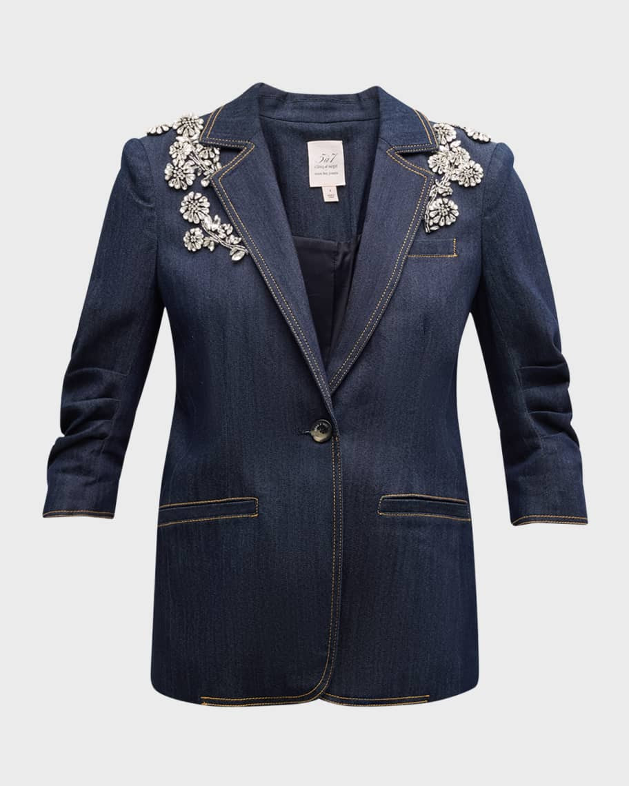 Cinq a Sept Crystal Chrysanthemum Khloe Denim Blazer | Neiman Marcus