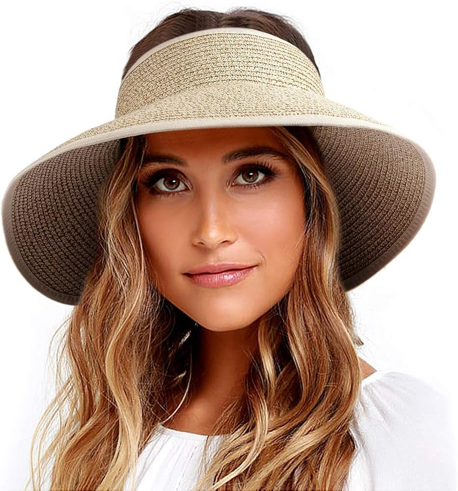 FURTALK Sun Visor Hats for Women Wide Brim Straw Roll Up Ponytail Summer Beach Hat UV UPF Packabl... | Amazon (US)