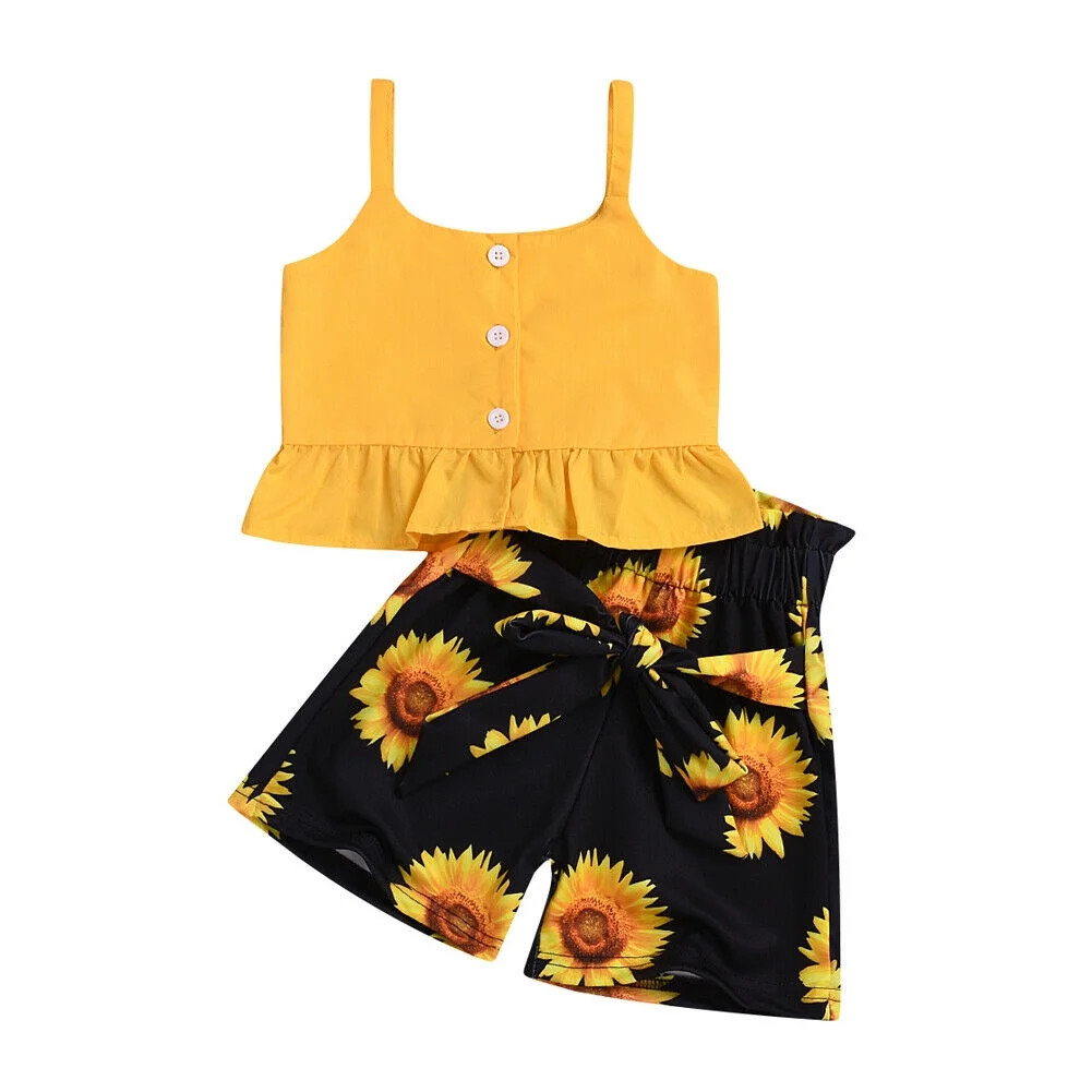 SUNSIOM Girls Summer Leisure Ruffle Sling Top Shorts 2Pcs Outfit Clothes | Walmart (US)