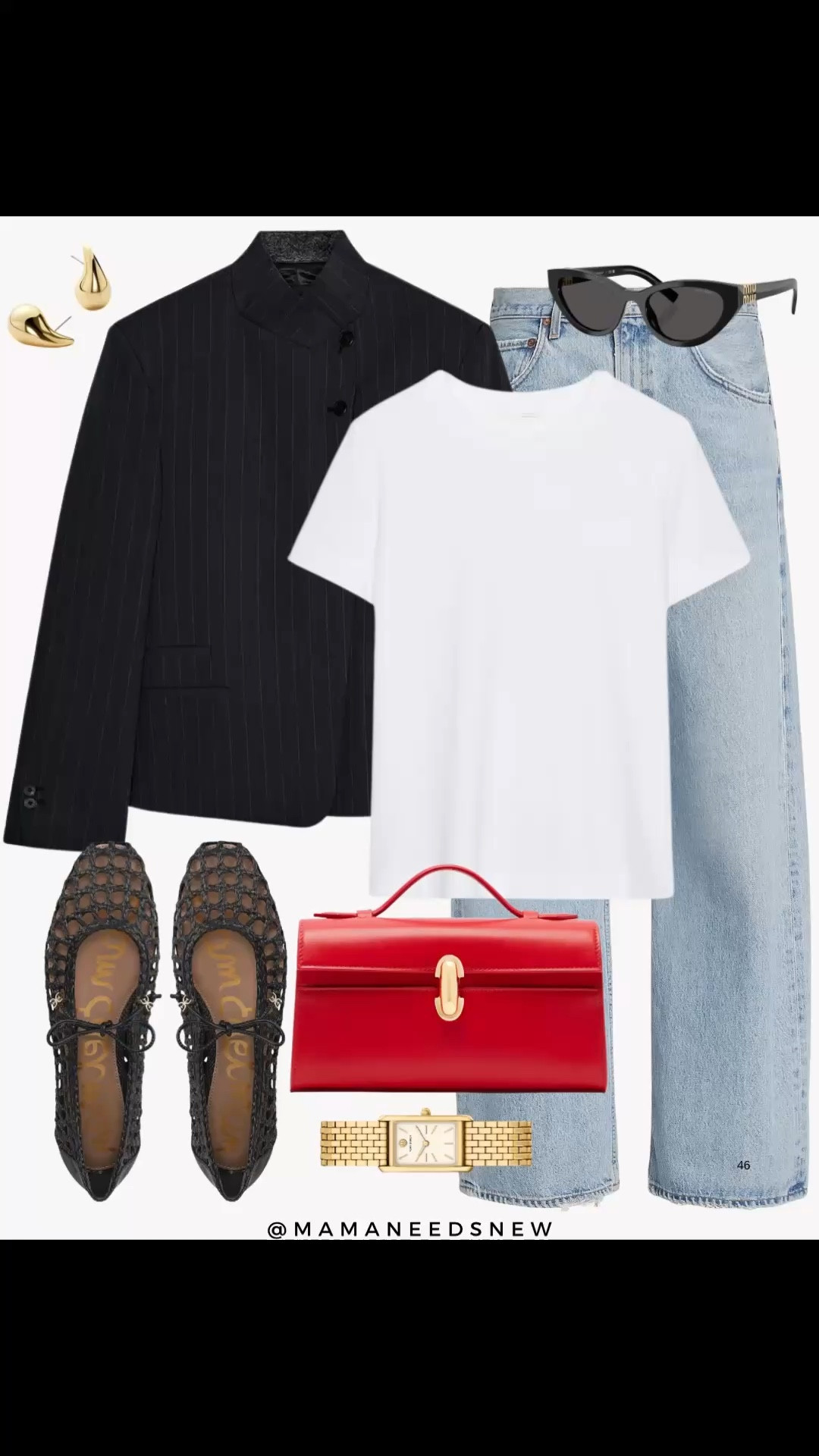 A spring outfit with a black striped high collar blazer, white tshirt, light wash jeans, woven flats, top handle bag ❤️🖤

@Zara 

#LTKootd #LTKSaleAlert #LTKSeasonal