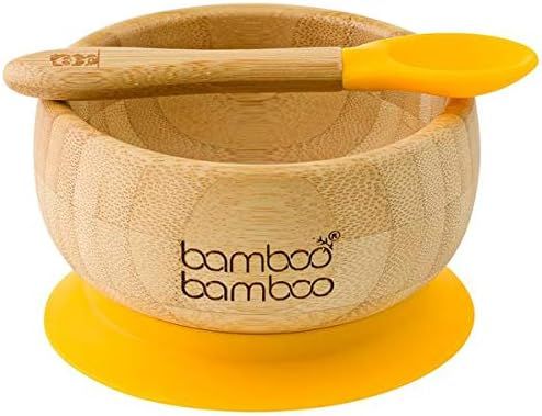 bamboo bamboo Baby Suction Bowl and Spoon Set, Stay Put Feeding Bowl (Yellow) | Amazon (US)