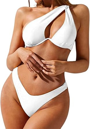 ZAFUL Women's Sexy Cutout One Shoulder Bikini Underwire Padded Two Piece Bathing Suit Cheeky Thon... | Amazon (US)