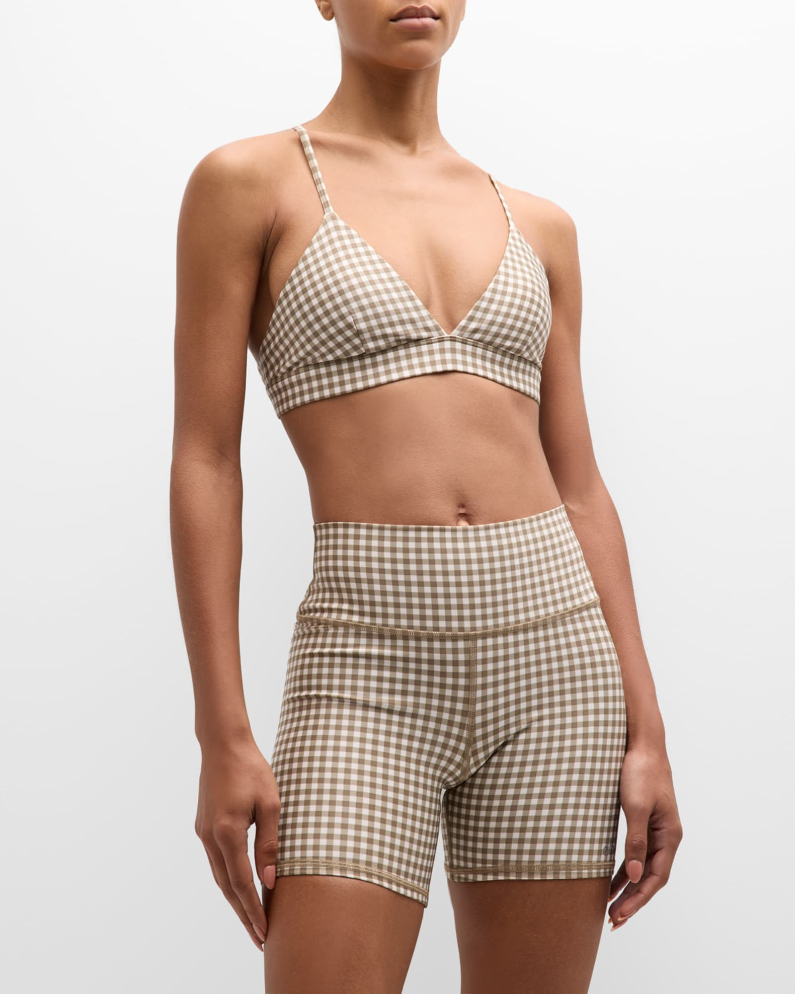 Airlift Gingham-Print Splendor Sports Bra | Neiman Marcus