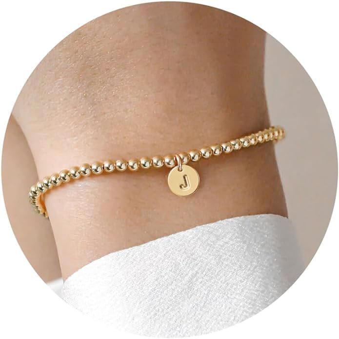 Turandoss Gold Initial Bracelet for Women - Dainty 14K Gold Plated Letter A-Z Charm Disc Bracelet... | Amazon (US)