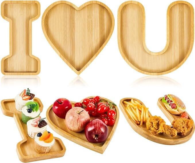 Patelai 3 Pieces Wooden Serving Tray Plate Dish Christmas for Snacks, Cookies, Fruits Cheese Disp... | Amazon (US)