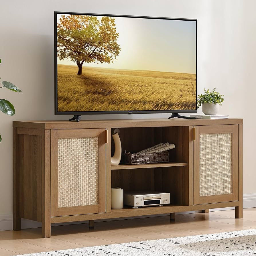 SICOTAS TV Stands for Living Room : Rattan TV Console Cabinet with Storage and Shelf, Boho Entert... | Amazon (US)