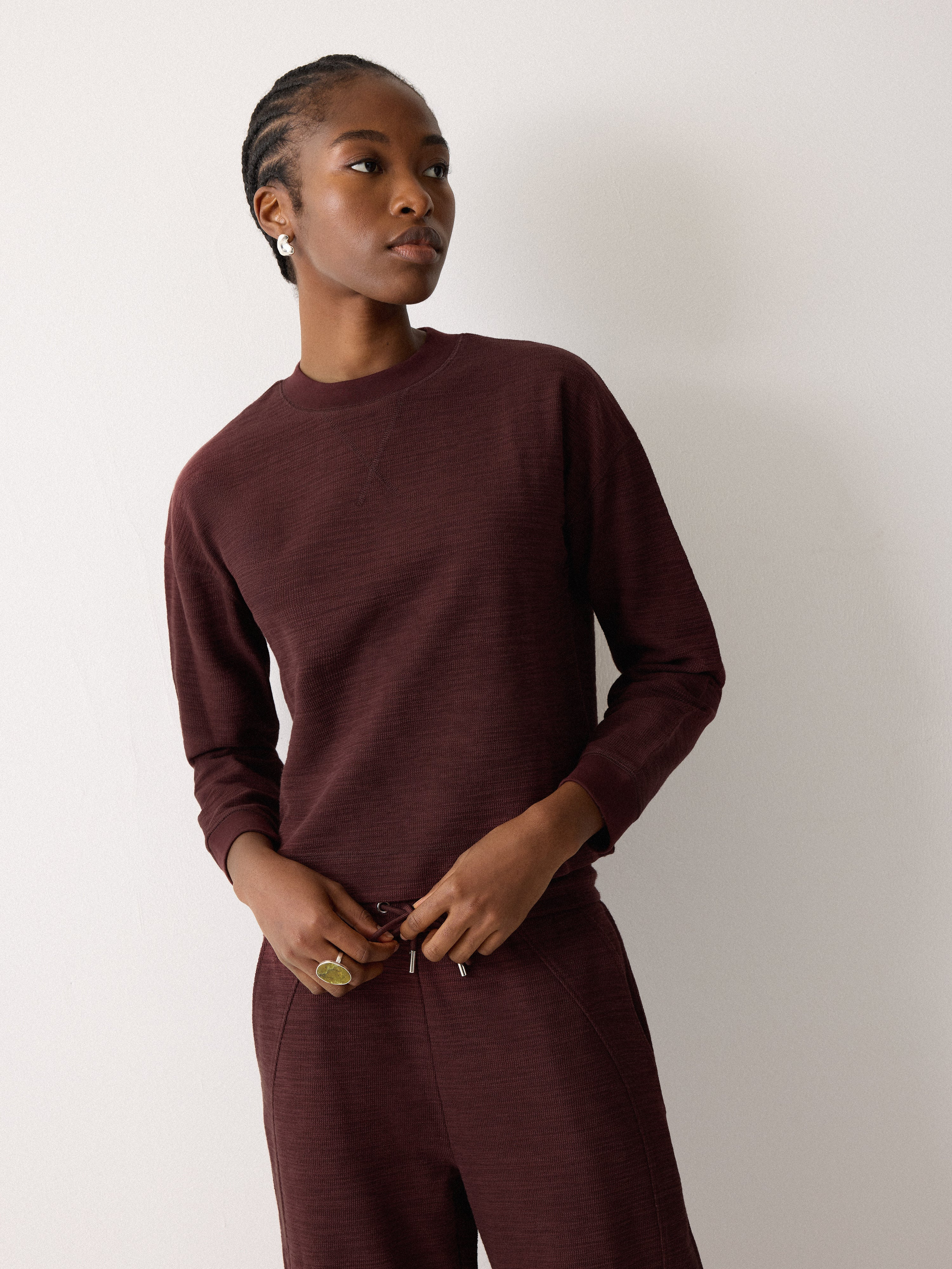 Textured Cotton Slub Sweatshirt | Purple | Jigsaw (UK)