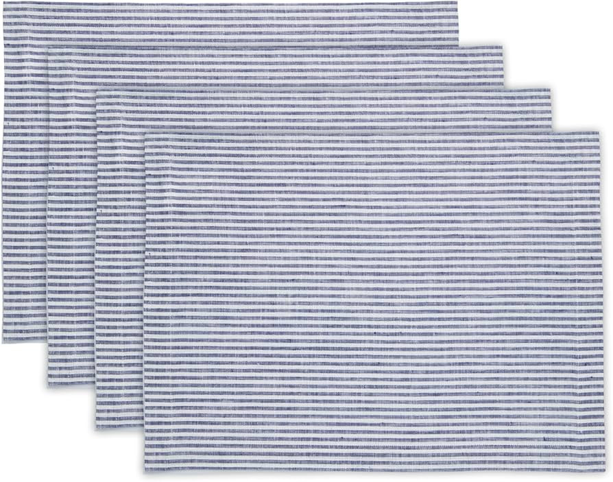Solino Home Stripe Linen Placemats Set of 4 – 100% Pure Linen Navy and White Placemats 14 x 19 ... | Amazon (US)