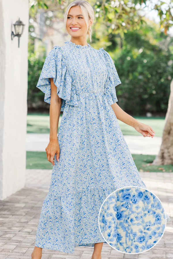 Say You Love It Blue Ditsy Floral Midi Dress | The Mint Julep Boutique