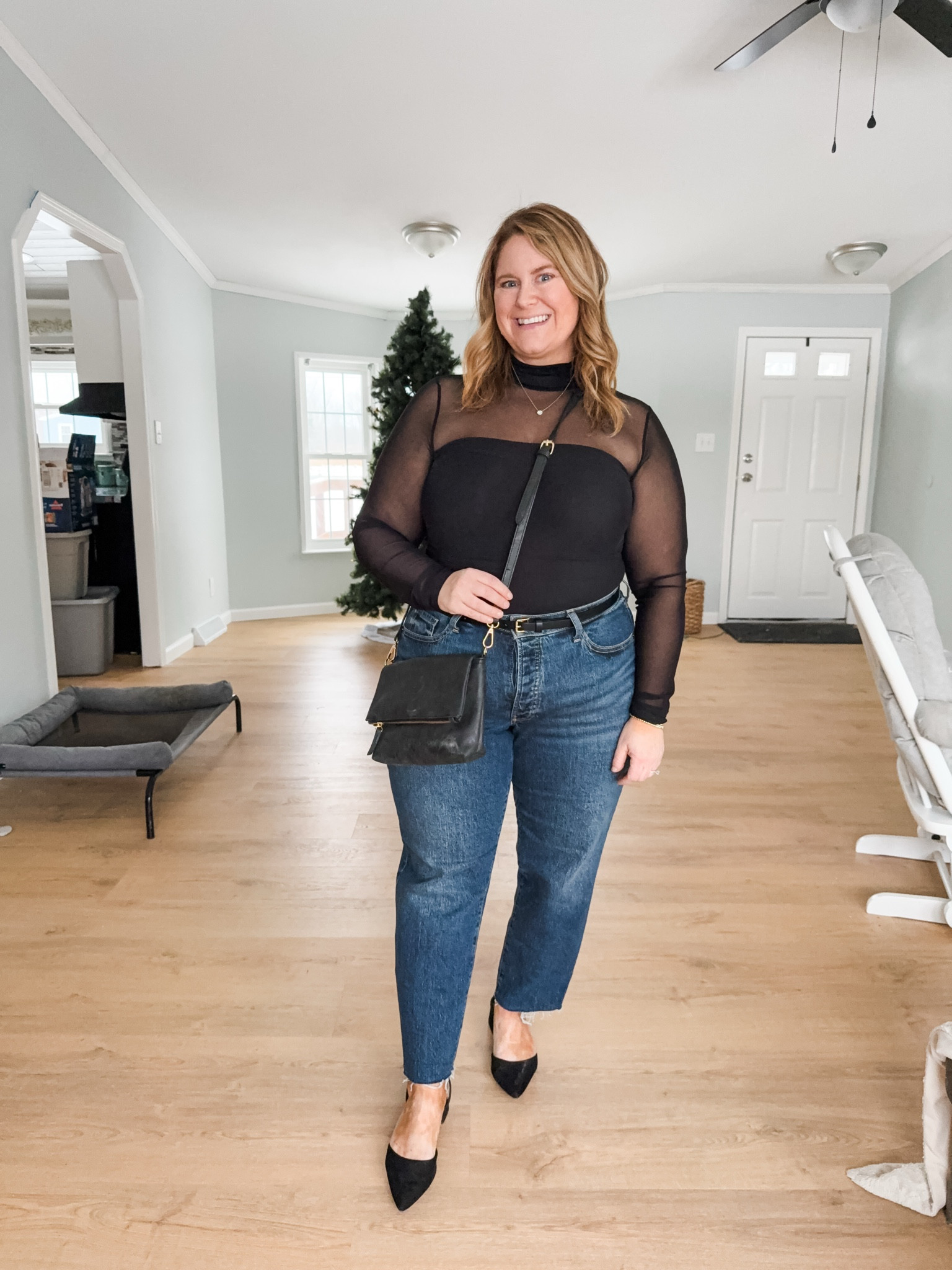 Date night outfit with straight jeans (14 petite) and sheer sleeve bodysuit (XL)

#LTKPetite #LTKMidsize #LTKSeasonal