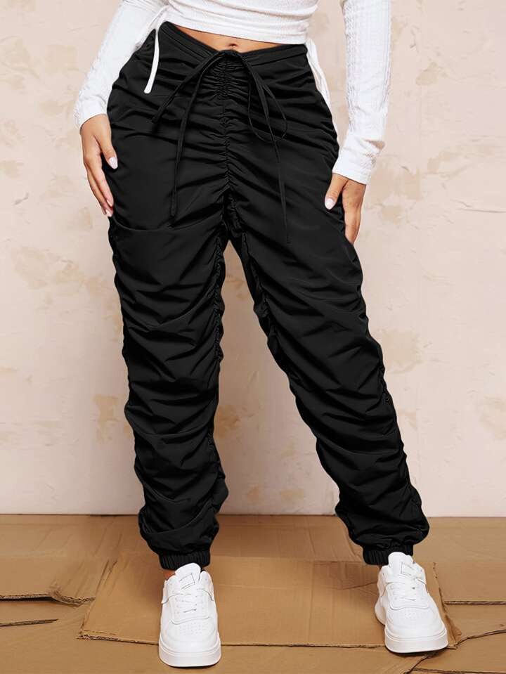 SHEIN SXY Plus Drawstring Waist Ruched Pants | SHEIN