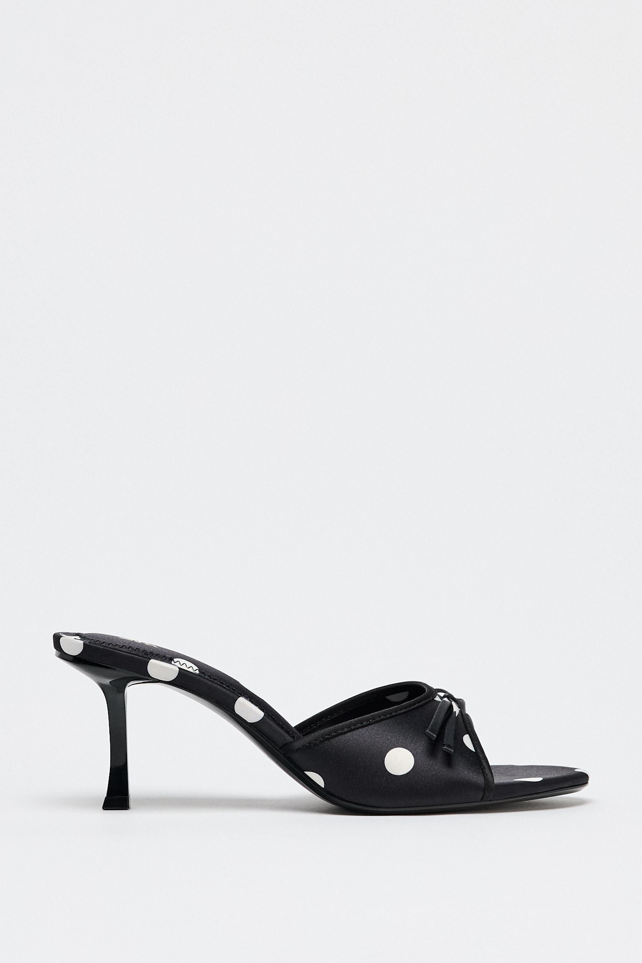 Satin-effect mule sandals. Polka dot print. Strap with bow detail on the front. Slim mid heel. Po... | Zara UK