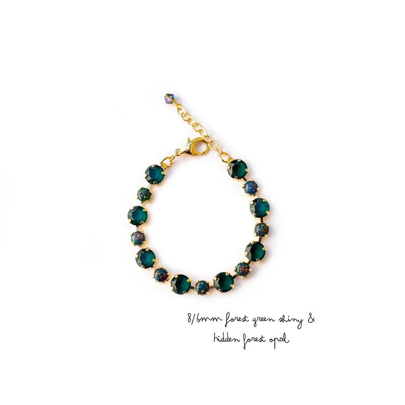 Forest Green Shiny / Hidden Forest Opal 8mm & 6mm Bracelet - Etsy | Etsy (US)