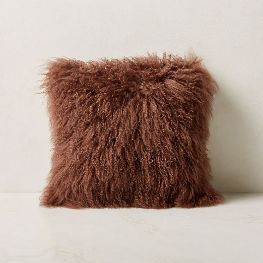 Mongolian Brown Sheepskin Fur Throw Pillow Cover 16''x16" + Reviews | CB2 | CB2