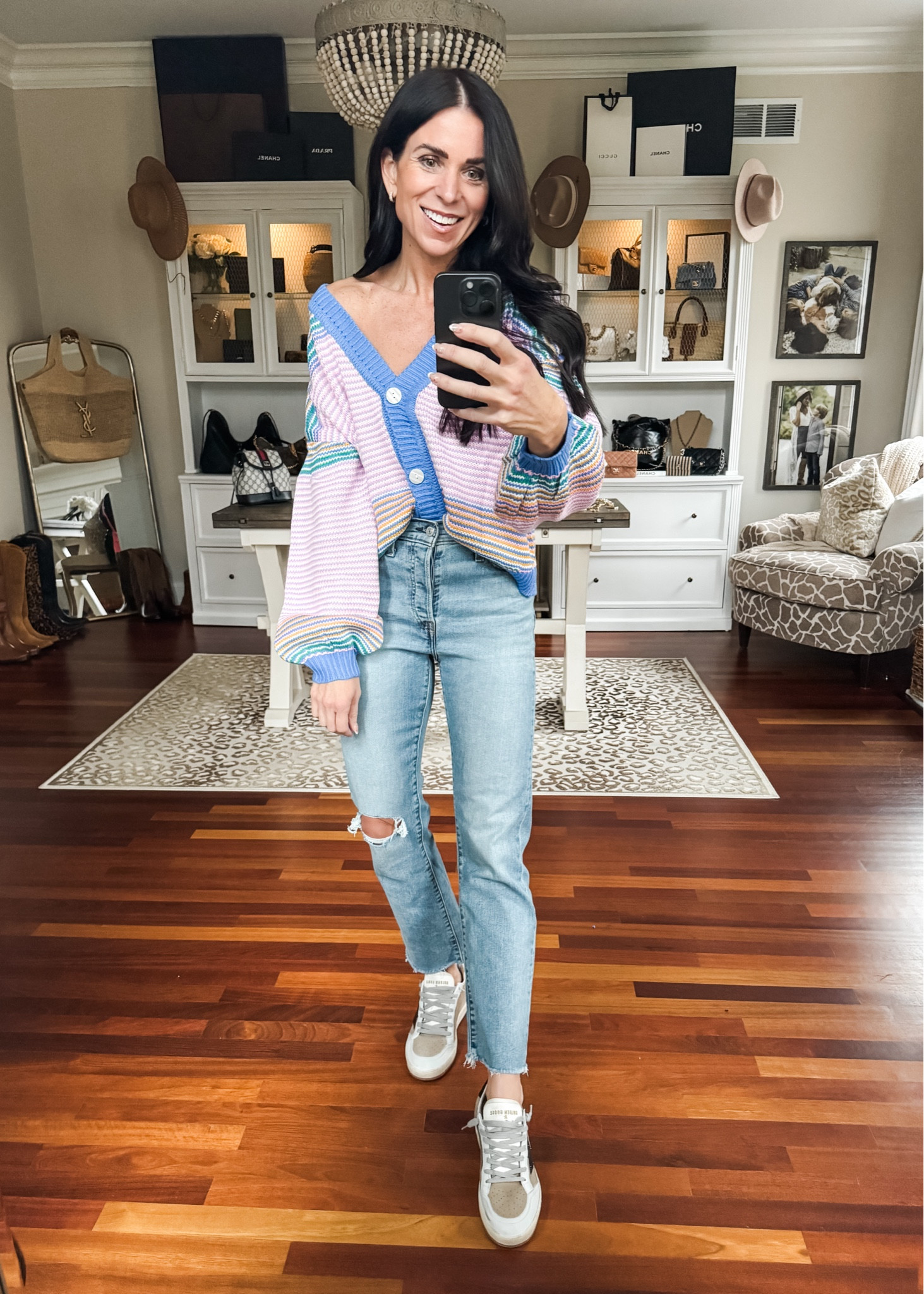 Small cardigan
26 jeans 

#LTKStyleTip #LTKFindsUnder50 #LTKSeasonal