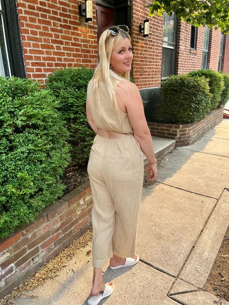 Free people inspired jumpsuit. Linen and lightweight so perfect for the summer! On sale today. 

TTS. 

#LTKSeasonal #LTKunder50 #LTKsalealert