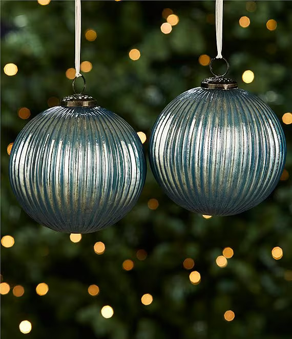 Southern Living Blue Christmas Collection Ribbed Glass Large Ball Ornament, Set of 2 | Dillard's | Dillard's
