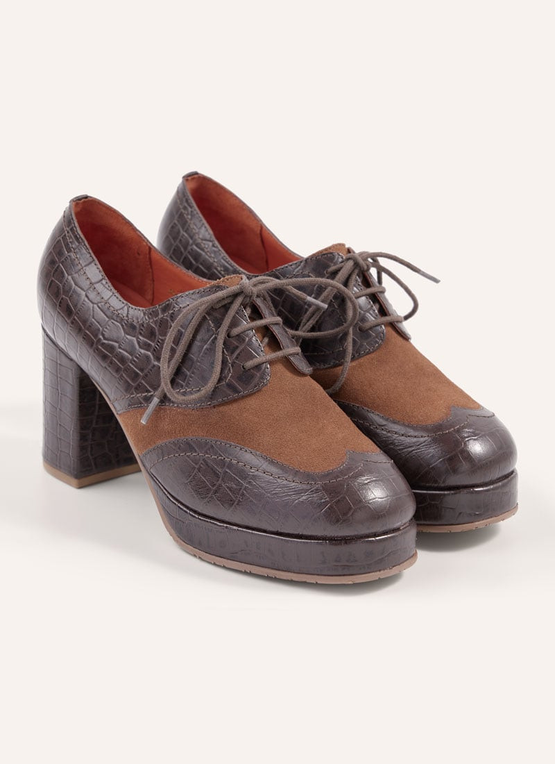 Strasbourg Leather Heeled Platform Brogues - Brown | Joanie