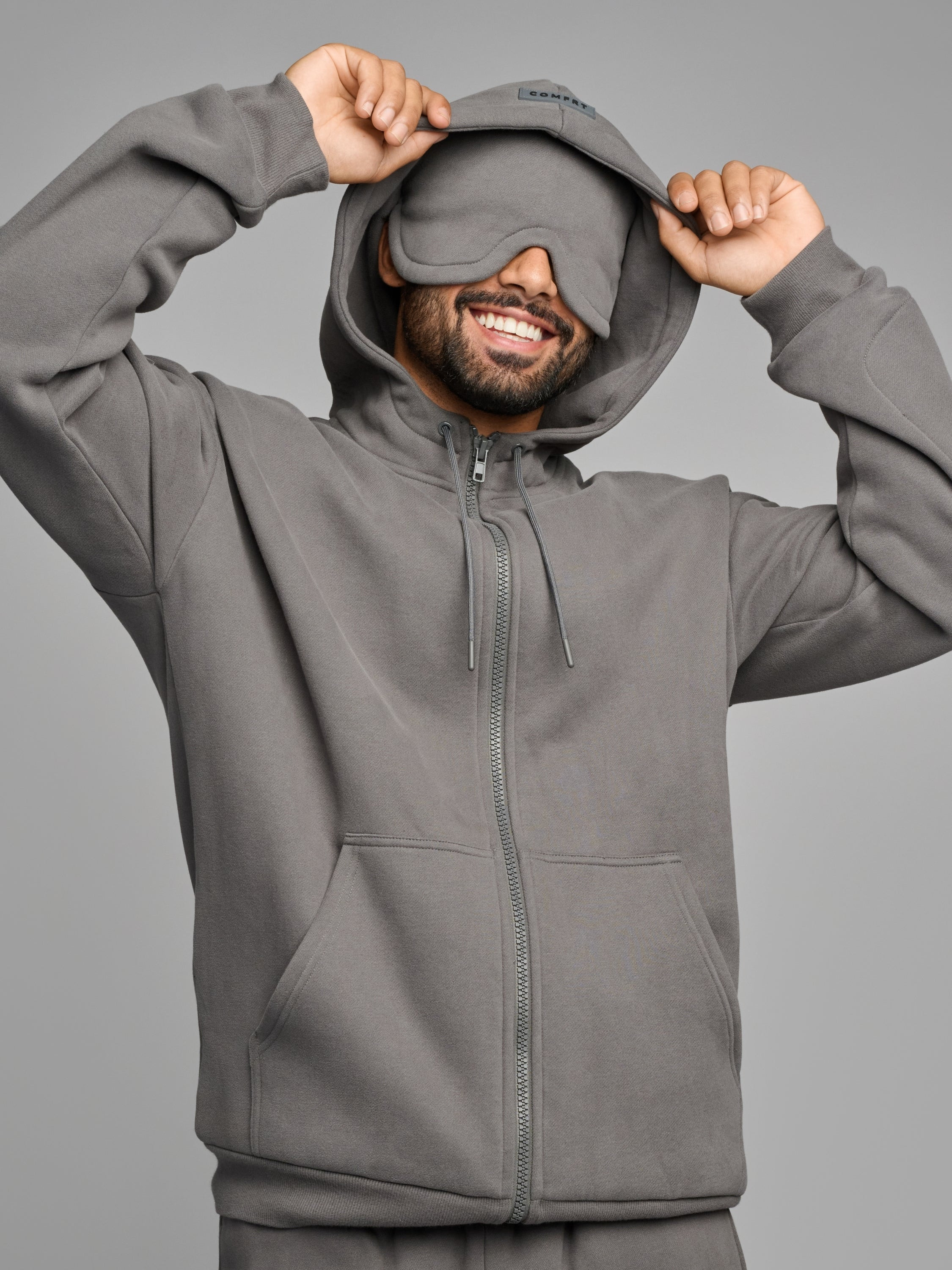 Comfrt Airplane Mode Travel Zip Hoodie | Steel Grey | Oversized | M | Medium | Comfrt