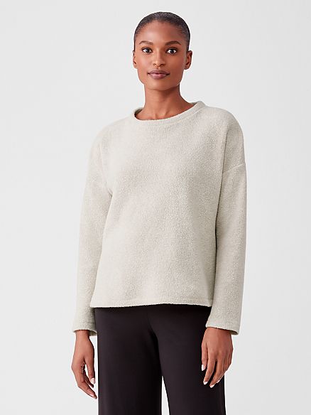 Boucle Wool Knit Crew Neck Box-Top | Eileen Fisher