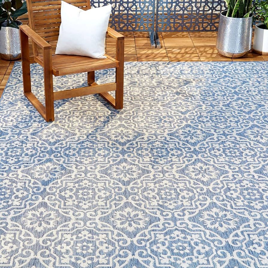 Nicole Miller New York Patio Country Danica Transitional Geometric Indoor/Outdoor Area Rug, Blue/... | Amazon (US)