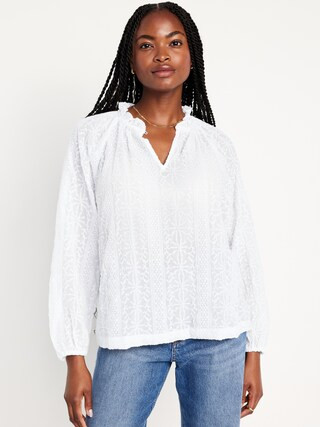 Ruffle-Trim Split-Neck Top for Women | Old Navy (US)