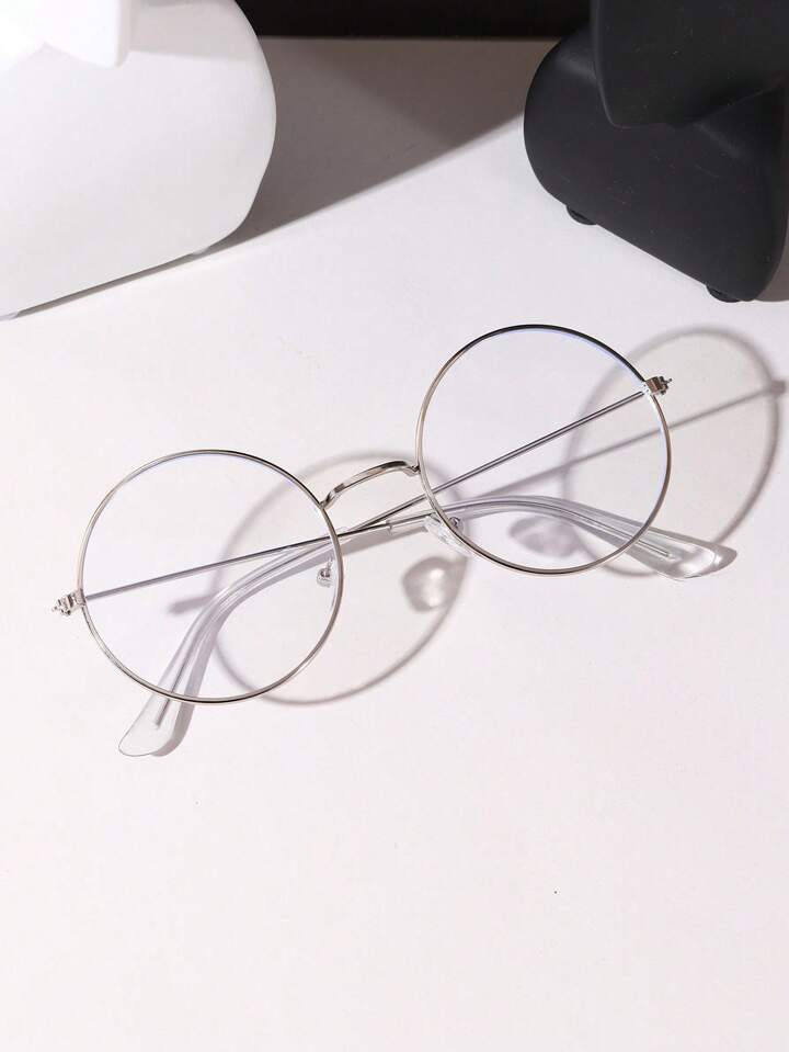 1pc Vintage Round Eyeglasses Unisex Plain Glasses Clear Glasses Accessories | SHEIN