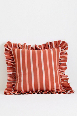 Maeve Helana Indoor/Outdoor Woven Stripe Ruffle Pillow | Anthropologie (US)
