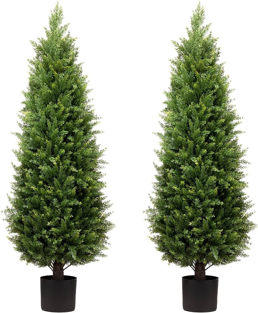 4ft Artificial Cedar Trees Artificial Topiary Trees Set of 2 Faux Cypress Plants UV Resistant Pot... | Amazon (US)