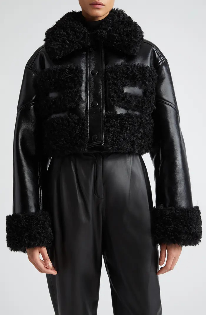 Stand Studio Fleur Faux Shearling Trim Crop Faux Leather Jacket | Nordstrom | Nordstrom