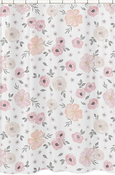Sweet Jojo Designs Fabric Shower Curtain (Pink/Grey Boho Floral) for Girls, Kids, Teens, Childrens, Adult Bathroom Bath Curtains Decor Bath 72x72 (Watercolor, Flower, Elegant Rose, Farmhouse, Nature) | Amazon (US)