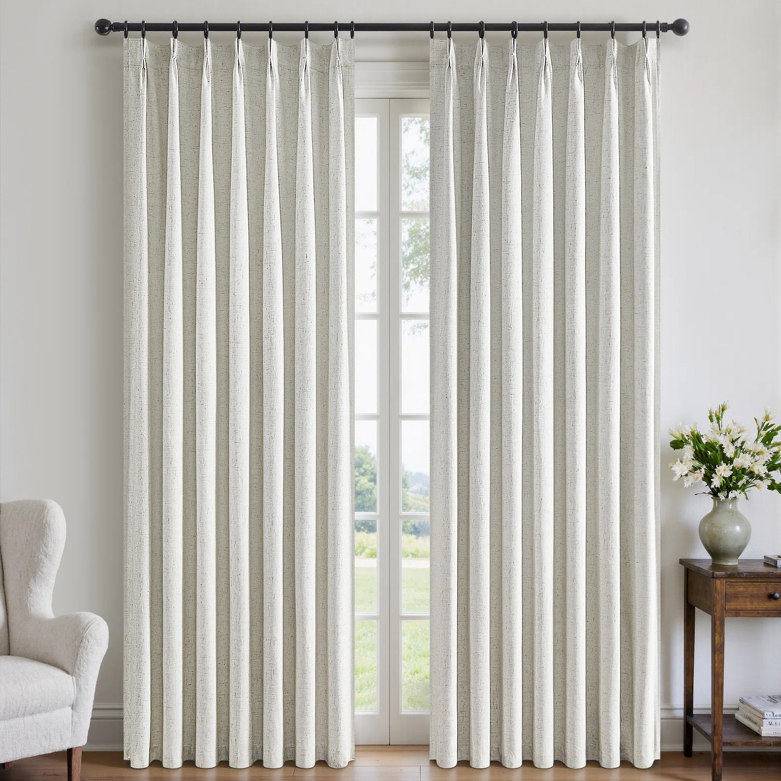 100%Full Blackout Linen Curtains,Pinch Pleated Curtains,Lined Drapes Set of 2(With Hooks and Ring... | Wayfair North America