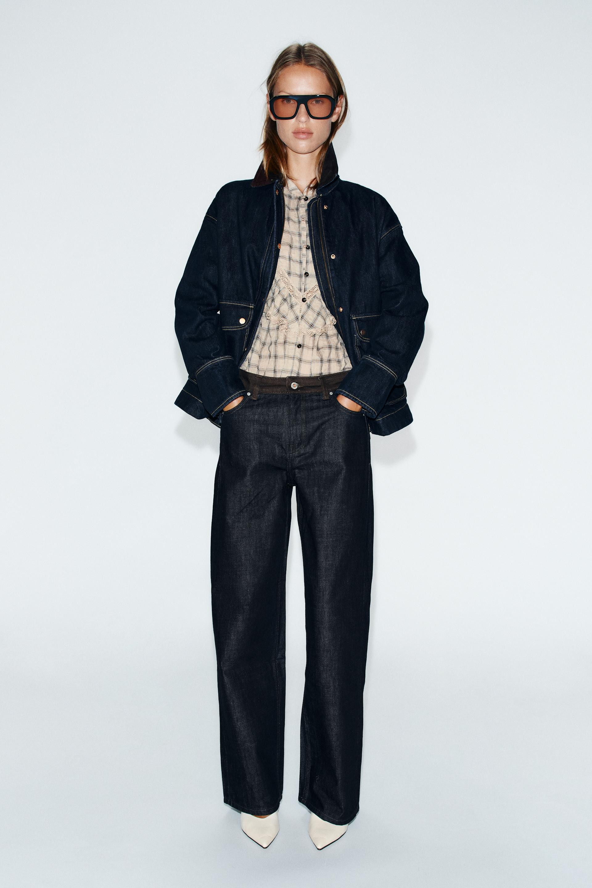 Zara - Jeans Z1975 Barrel High-Waist Mixed Fabric - Blue - 6 - Woman | Zara UK
