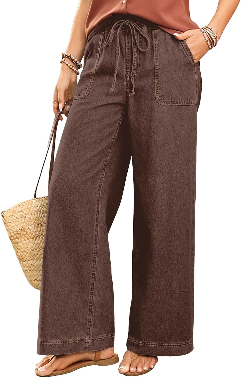 SHEWIN Womens Jeans High Waisted Drawstring Elastic Waist Baggy Wide Leg Jeans for Women with Pockets Early Fall Fashion 2026 | Amazon (US)