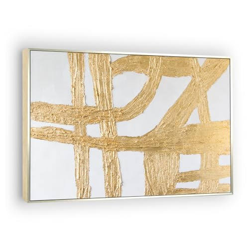 GeekMacro Hand Painted Abstract Paintings White and Gold Textured Wall Art Large Framed Artwork for Living Room 45x30 Minimalist Horizontal Wall Decor | Amazon (US)