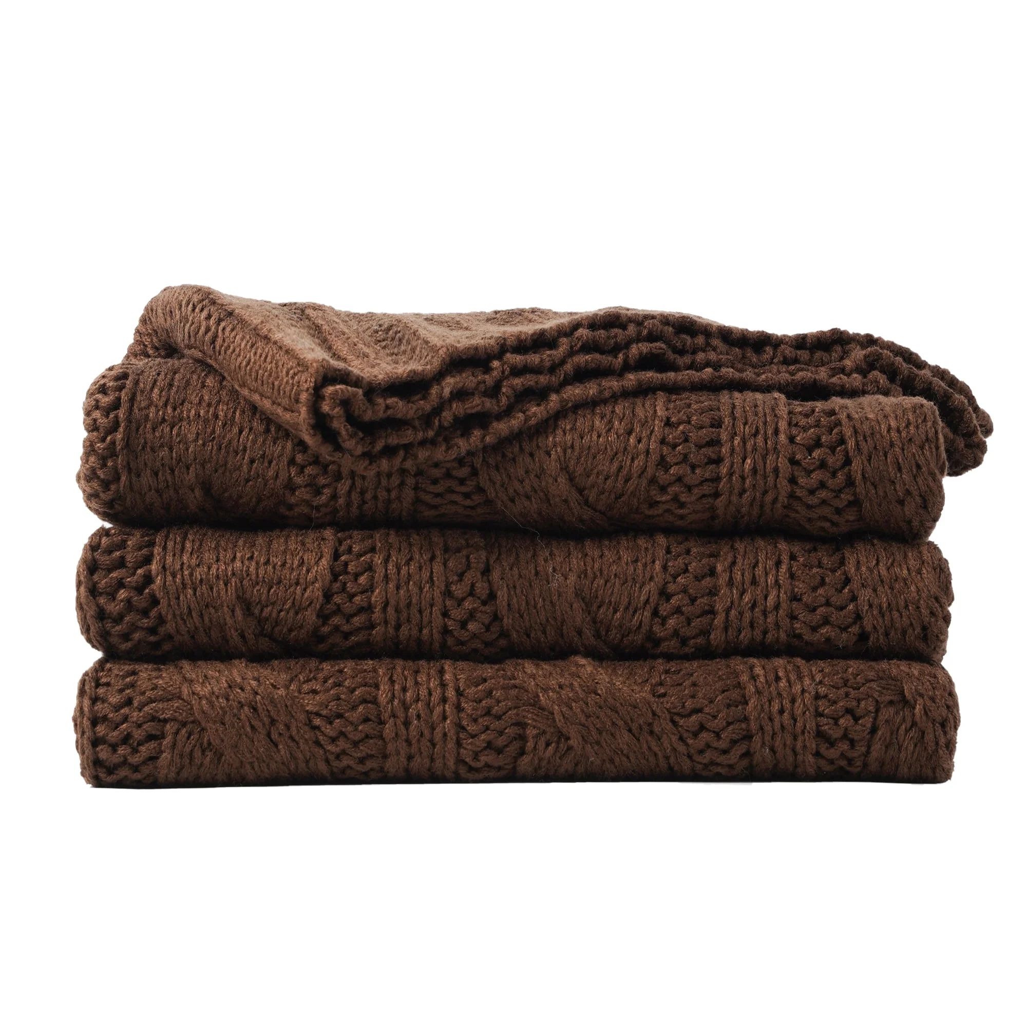 Battilo Brown Cable Knit Blankets, Herringbone Decorative Knitted Throw,Housewarming Gifts,50"x60... | Walmart (US)