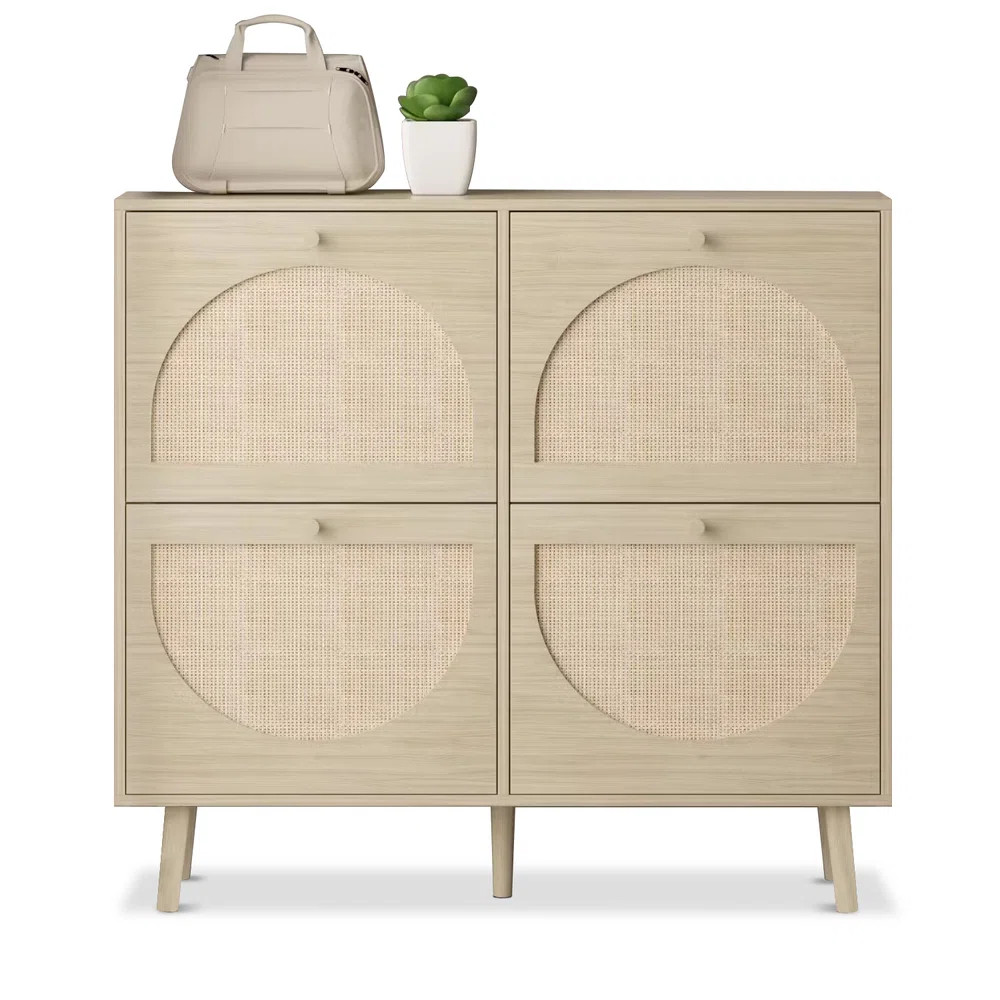 George Oliver 4 Flip Drawers Rattan Shoe Cabinet Shoe Storage Organizer Unit & Reviews | Wayfair | Wayfair North America