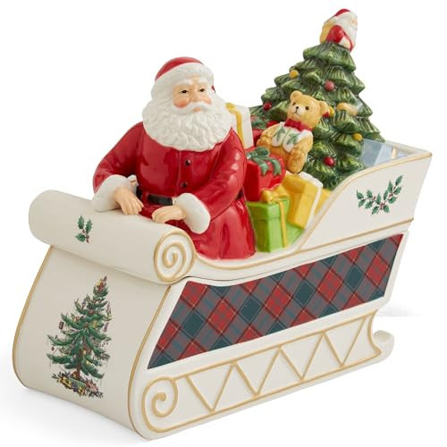 Spode Christmas Tree Santa in Sleigh Cookie Jar - 13.25" Dolomite Holiday Candy Container With Lid - Festive Kitchen Counter Decor, Seasonal Treat Jar, Gift | Amazon (US)