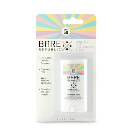 Bare Republic Mineral Baby Stick, SPF 50, Reef Friendly, Broad Spectrum UVA/UVB Protection, Non-Nano | Walmart (US)