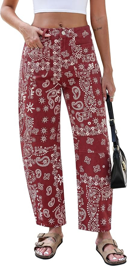 Eddoyee Wide Leg Barrel Pants Women - Stretchy High Waist Baggy Pants Y2k Boyfriend Ankle Trouser... | Amazon (US)