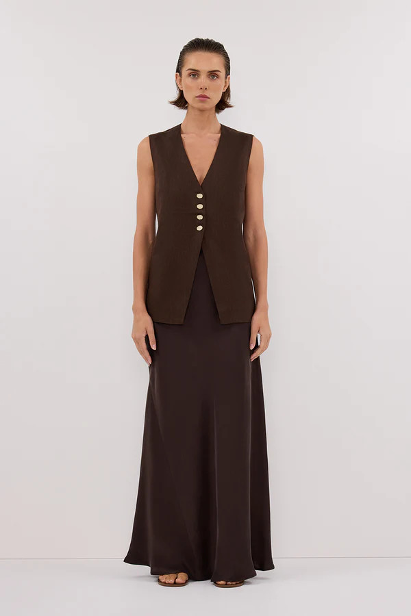 KNOX BITTER CHOC LINEN VEST | DISSH