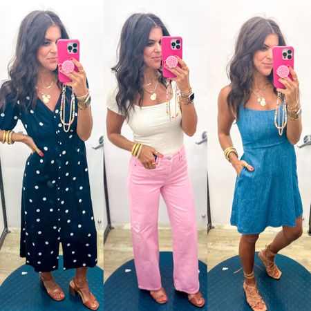 Old Navy sale ends 5/27

Outfit 1: size medium in dress, need size small
Outfit 2: size xs in tee, size 2 in jeans (looks like the pink color is mostly sold out online. Look to see what options are available to pick up in store!)
Outfit
3: size xs in chambray dress

#LTKFindsUnder100 #LTKSeasonal #LTKSaleAlert