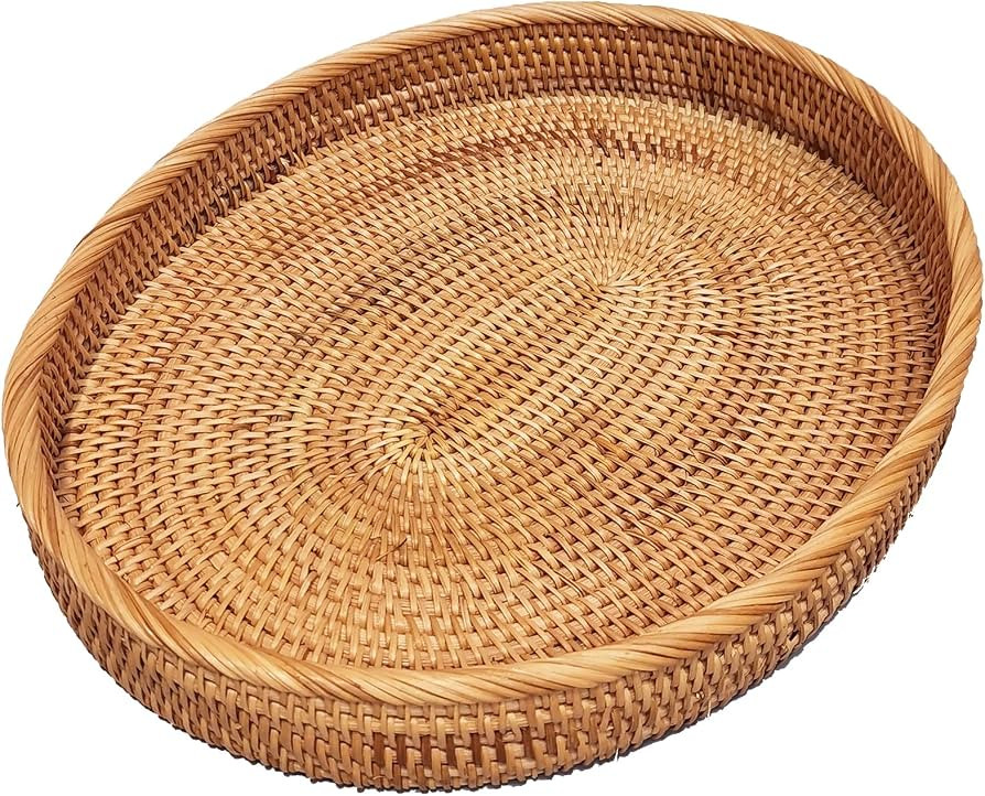 i-lan 17” Extra Large Oval Rattan Countertop Severing Tray without Handles-Nature Cane Breakfas... | Amazon (US)